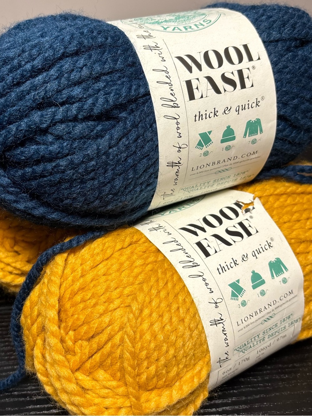 Lot, 3 skeins of Lion Brand Wool Ease thick and quick yarn.